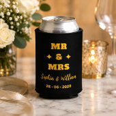 ブラック&ゴールド Mr & Mrs ウェディング 缶クーラー