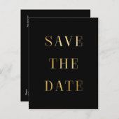 ブラック&ゴールド SAVE THE DATE 現代風フォント ポストカード (正面/裏面)