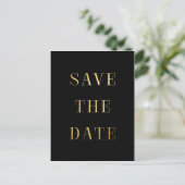 ブラック＆ゴールド SAVE THE DATE 現代風 ポストカード (スタンド正面)