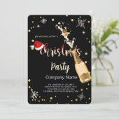 ブラック、サンタの帽子、シャンパンクリスマス会社 招待状 (スタンド正面)