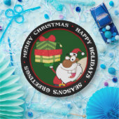 ブラック・サンタ・ウィズ・ギフト ペーパープレート (パーティー)