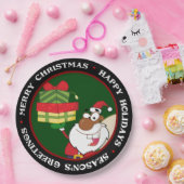 ブラック・サンタ・ウィズ・ギフト ペーパープレート (パーティー)