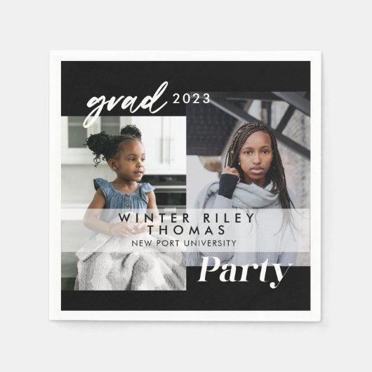ブラック・ザモダンン&ナウ2人の写真卒業パーティー スタンダードカクテルナプキン (正面)