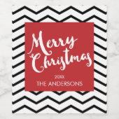 ブラック・シェブロン&レッド、メリークリスマスパーソナライズされた ワインラベル (シングルラベル)