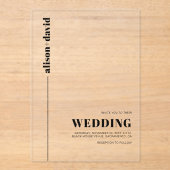 ブラック、シックなタイポグラフィミニマ結婚リスト アクリル招待状 (正面)