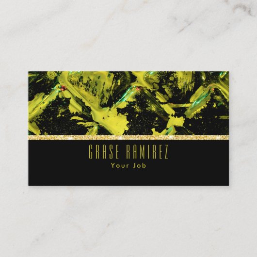 ブラック | シックフェイク金ゴールドグリッターモノグラム 名刺 (正面)