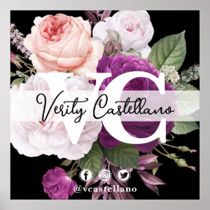 ブラック&シックヴィンテージフローラオーバーサイズビジネスカード ポスター