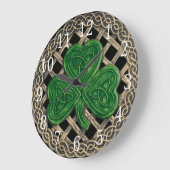 ブラック・シャムロック・アンド・ケルト結び目模様ズ・ラウンド・クロック ラージ壁時計 (傾斜)