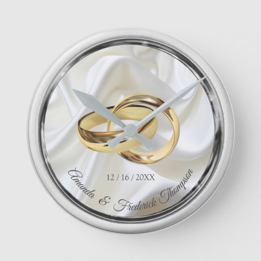 ブラック&シルバーのアイボリーシルク結婚のギフトクロック ラウンド壁時計 (正面)