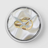 ブラック&シルバーのアイボリーシルク結婚のギフトクロック ラウンド壁時計 (正面)