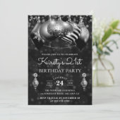 ブラック&シルバーのクリスマスバウブル21歳の誕生日 招待状 (スタンド正面)
