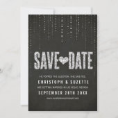 ブラック＆シルバーのグリッター風デザイン Save The Date セーブザデート (正面)