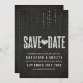 ブラック＆シルバーのグリッター風デザイン Save The Date セーブザデート (正面/裏面)