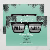 ブラック＆シルバーのサングラス ティール スイート16 プールパーティー 招待状 (正面/裏面)