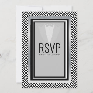 ブラック&シルバーのタキシードバチュラーパーティカスタム 案内状