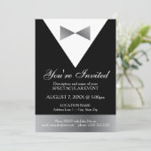 ブラック＆シルバーのタキシード招待状 | モダン フォーマル 招待状 (スタンド正面)