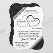 ブラック&シルバーのハートの詩の結婚式招待状 セーブザデート (正面/裏面)
