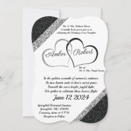 ブラック&シルバーのハートの詩付き結婚式招待状 セーブザデート