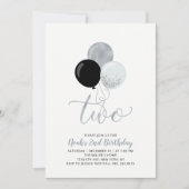 ブラック&シルバーのバルーン男の子2nd誕生日パーティー 招待状 (正面)