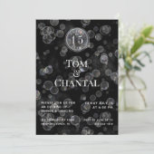 ブラック＆シルバーのボケアニバーサリー パーティー招待状 招待状 (スタンド正面)