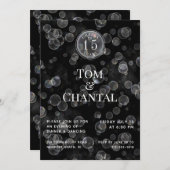 ブラック＆シルバーのボケアニバーサリー パーティー招待状 招待状 (正面/裏面)