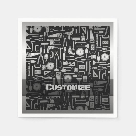 ブラック&シルバーのワークショップツール スタンダードカクテルナプキン (正面)