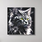ブラック&シルバーの神秘的な猫 キャンバスプリント (正面)