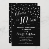 ブラック＆シルバーの10周年招待状 招待状 (正面/裏面)