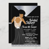 ブラック&シルバーアフリカンアメリカンブライダルシャワー 招待状 (正面/裏面)