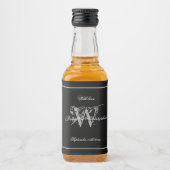 ブラック&シルバーエレガントモノグラムシック結婚ズミニ リキュールボトルラベル (正面)