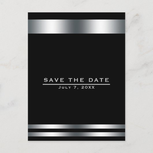 ブラック&シルバーエレガント婚約日付の保存 ポストカード (正面)