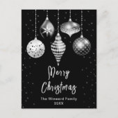 ブラック&シルバーオーナメントズメリークリスマス シーズンポストカード (正面)