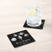 ブラック&シルバーオーナメントズメリークリスマス スクエアペーパーコースター (インサイチュ)