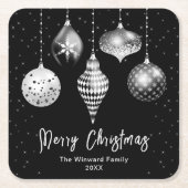 ブラック&シルバーオーナメントズメリークリスマス スクエアペーパーコースター (正面)