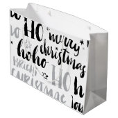 ブラック&シルバークリスマスワード文字アートかわいいアステス ラージペーパーバッグ (裏面アングル)