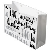 ブラック&シルバークリスマスワード文字アートかわいいアステス ラージペーパーバッグ (正面アングル)