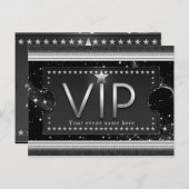 ブラック&シルバーグラムVIPスターズイベントパーティー インビテーションポストカード (正面/裏面)