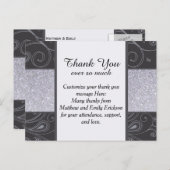 ブラック&シルバーグリッターとスワールデザイン ポストカード (正面/裏面)