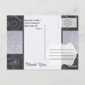 ブラック&シルバーグリッターとスワールデザイン ポストカード (裏面)