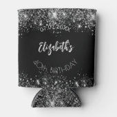 ブラック・シルバーグリッターのスクリプト誕生日 缶クーラー (正面)