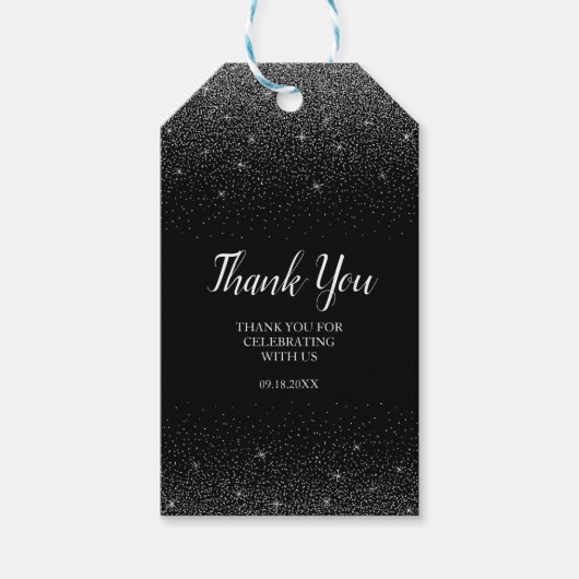 ブラック&シルバーグリッターギフトラベル ギフトタグ (正面)