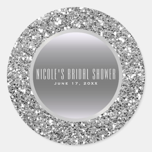 ブラック&シルバーグリッターグラムエレガントなウェディングフリット ラウンドシール (正面)