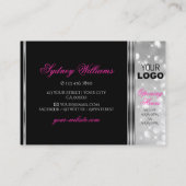 ブラック&シルバーグリッタースターズピンクフォントロゴ付き 名刺 (裏面)