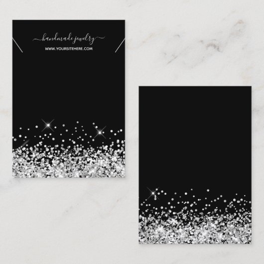 ブラック&シルバーグリッターネックレスディスプレイ 名刺 (正面/裏面)