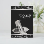 ブラック&シルバーグリッターハイヒールシューズRSVP 出欠カード (スタンド正面)