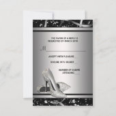 ブラック&シルバーグリッターハイヒールシューズRSVP 出欠カード (裏面)