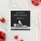 ブラック&シルバーグリッターハイヒール誕生日 スタンダードカクテルナプキン (インサイチュ)