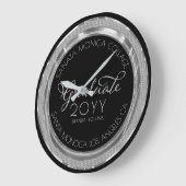 ブラック&シルバーグリッターモダンタイポグラフィ ラージ壁時計 (傾斜)