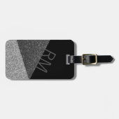 ブラック&シルバーグリッターモダンモノグラム荷物 ラゲッジタグ (正面横)