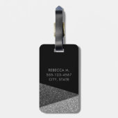 ブラック&シルバーグリッターモダンモノグラム荷物 ラゲッジタグ (裏面縦)